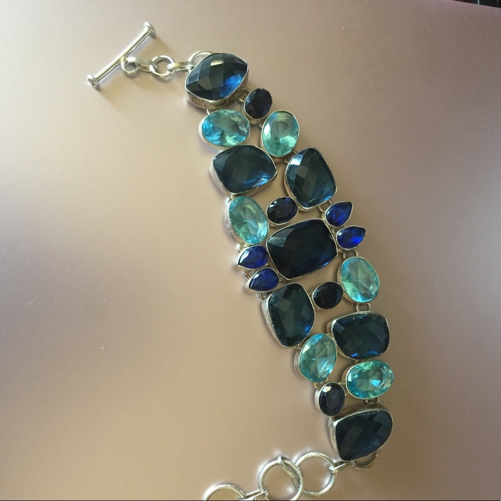 Blue sapphire, Aqua marine, blue multi color 925 bracelet, toggle
